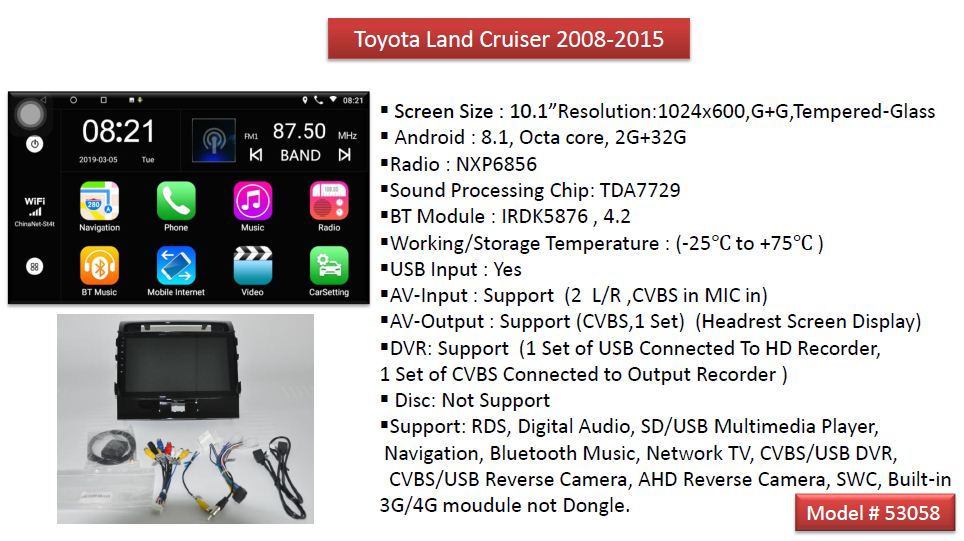 53058 TOYOTA LAND CRUISER 2008-2015 10.1"ANDROID NAVIGATION  